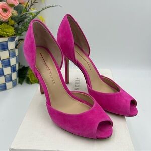 Women’s Veronica Beard Gadot peep toe pumps, size 8 pink
